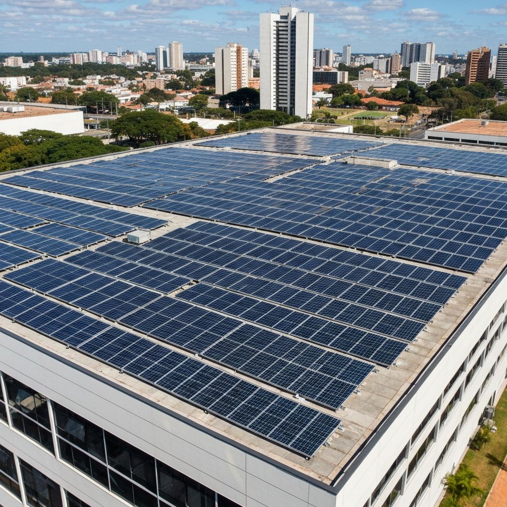 Sistema fotovoltaico em edifício comercial